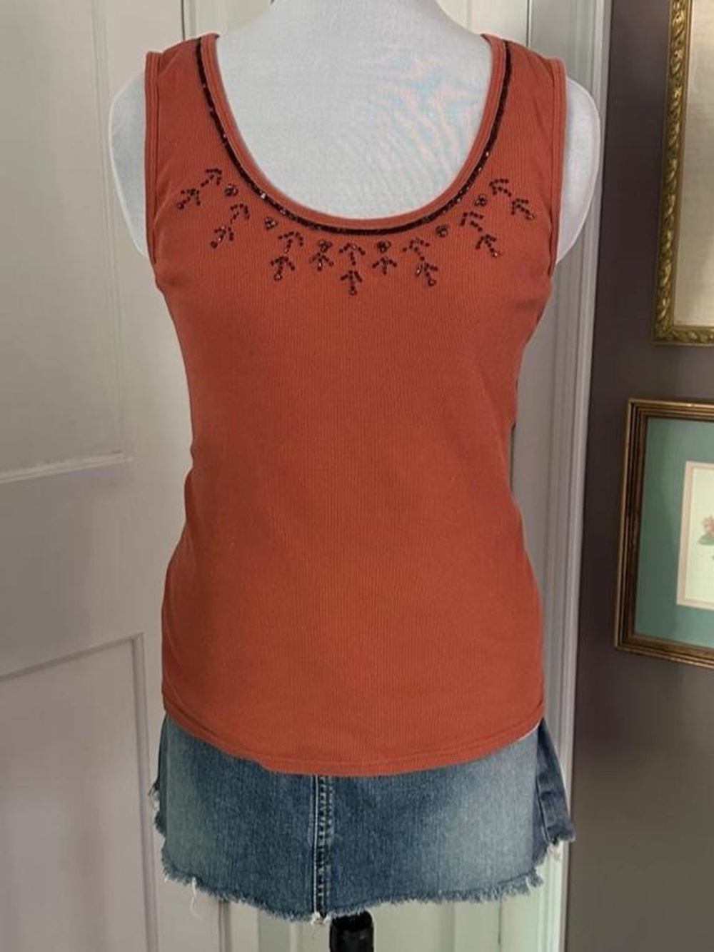Westbound Petites orange rust beaded fitted tank top